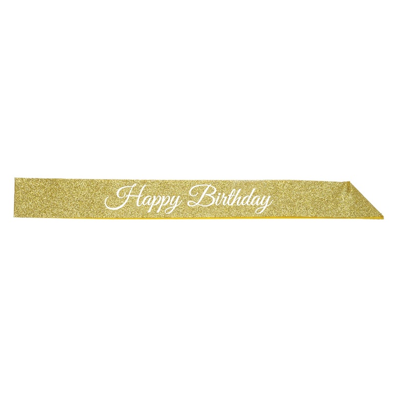 Happy Birthday Glittered Gold Sash 32 1/2" x 3 1/2"