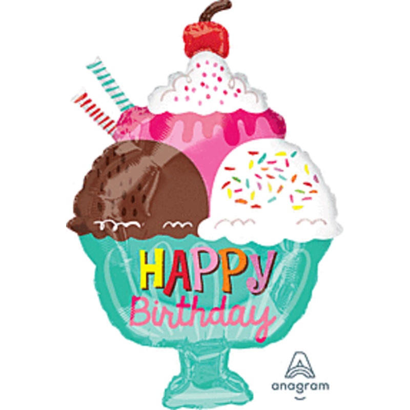 Ice Cream Sundae Happy Birthday 23" Mylar Balloon