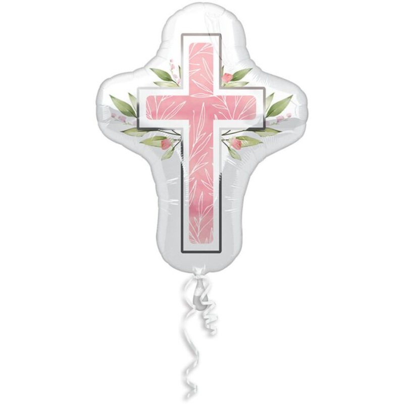 Pink Cross 28" Super Shape Mylar Balloon