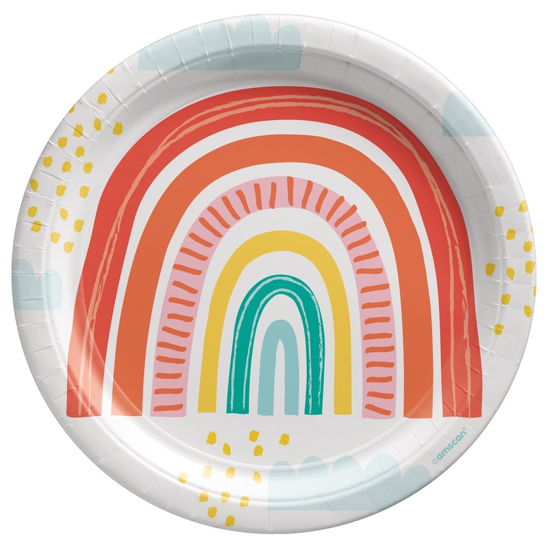 Retro Rainbow 9" Round Plates Package of 8