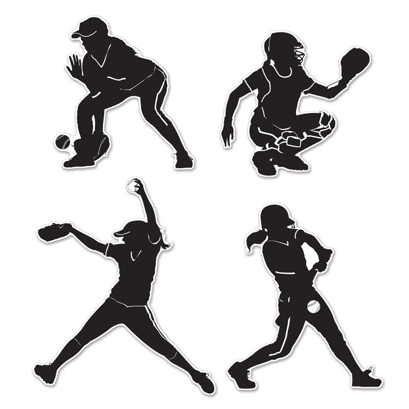 Softball Silhouettes 9"-12 1/2" Paper 2 Sided Print 4 Per Pack