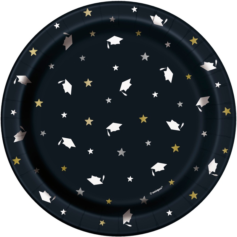 Stars & Caps Graduation Round 7"  Paper Dessert Plates  8ct