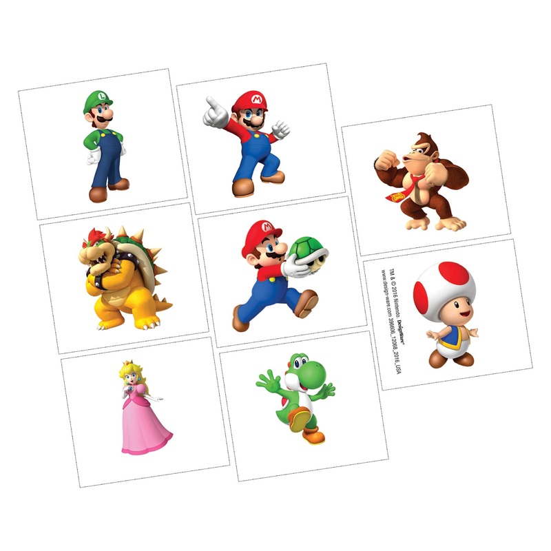 Super Mario Brothers Tattoo Party Favors Package of 8
