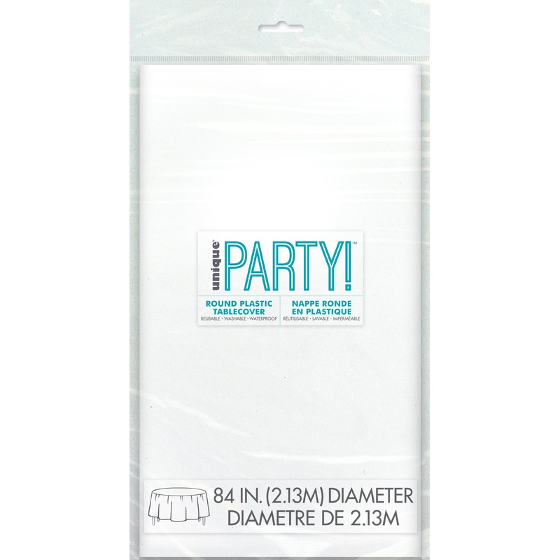 White Round Plastic Table Cover  84" Disposable Party Tablecloth