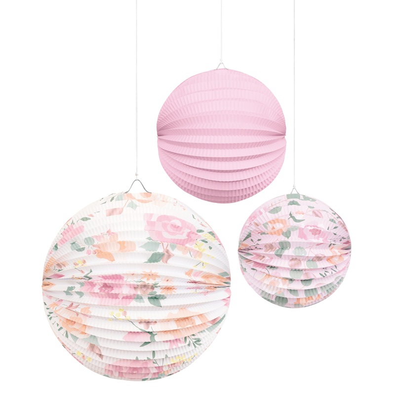 Pink Blooms Pleated Decorative Paper Lanterns  3ct