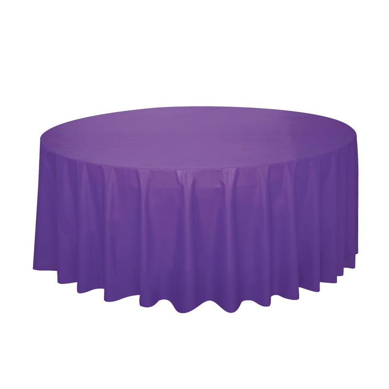 Purple Round Plastic Table Cover 84" Diameter 1 Per Package