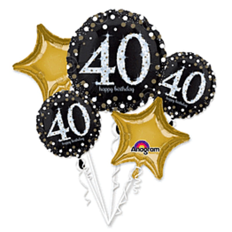 Sparkling Birthday 40th Bouquet Helium Inflated Balloon