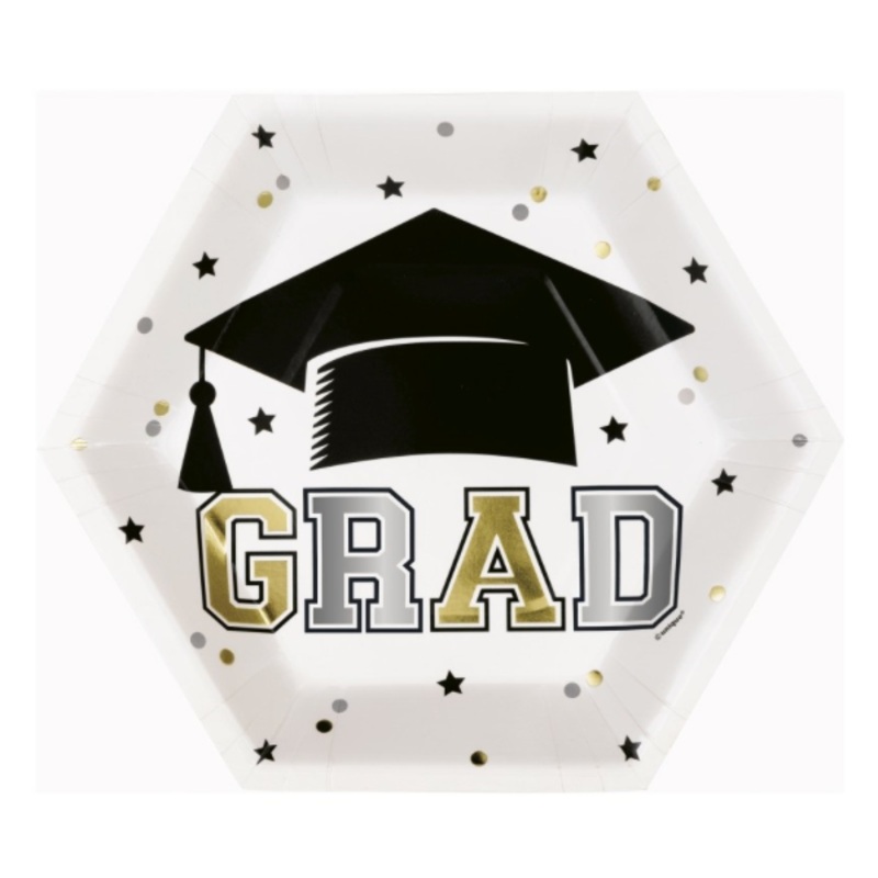 Starry Graduation "Grad" Hexagon Shaped 9.25" Paper Plates  8ct