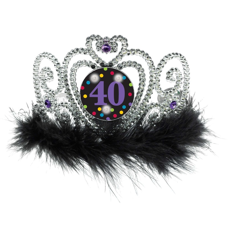 40th Birthday Flashing  Marbou Trimed 4" x 5 5/8" Tiara