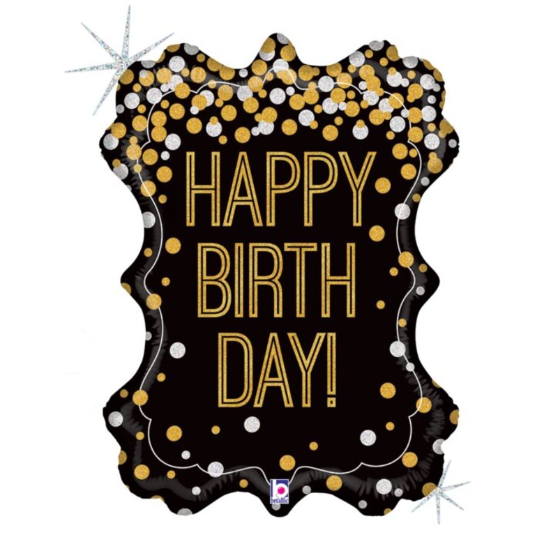 Black And Gold Happy Birthday Mylar Large 29 inch  Helium Inflated Balloon