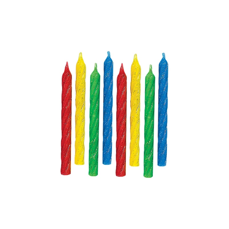 Primary Glitter Spiral Bday Candles