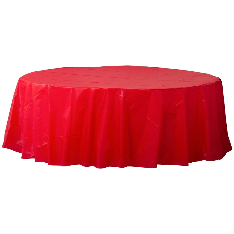 Red 84" Round Plastic Table Cover