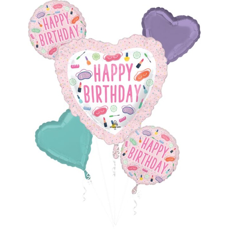 Spa Party Happy Birthday 5 pc Balloon Bouquet