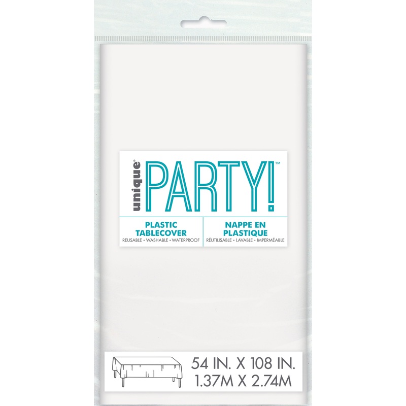 White Plastic Table Cover 54"x 108";1 Per Package