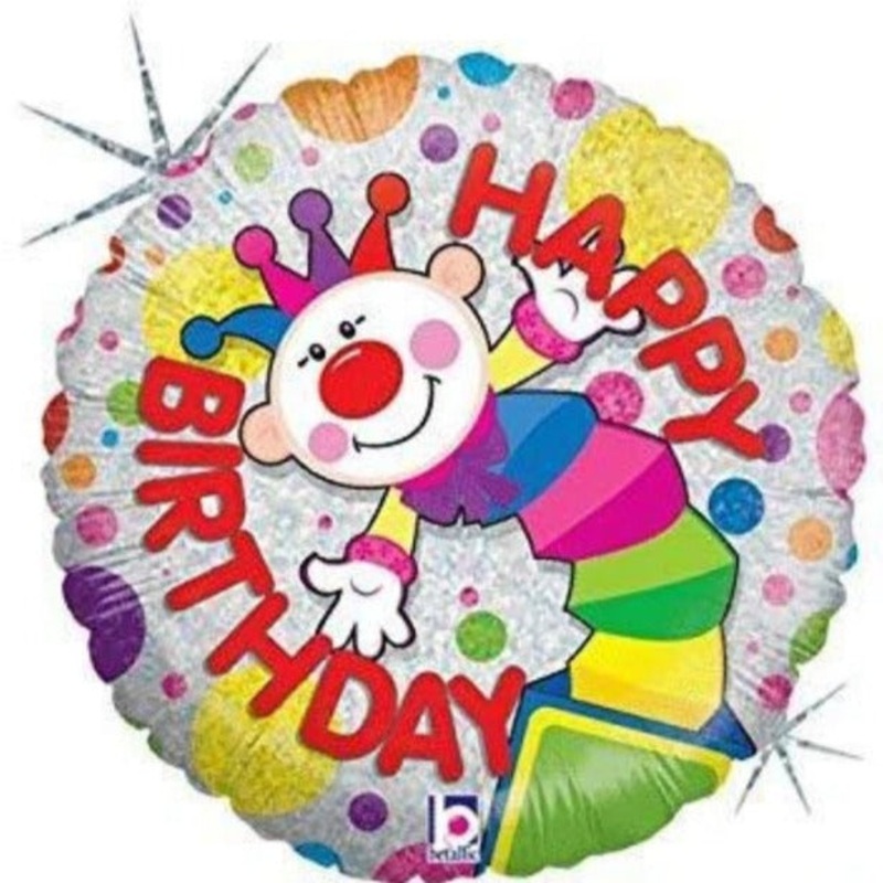 18'' Happy Birthday Clown Holographic Foil Ballon