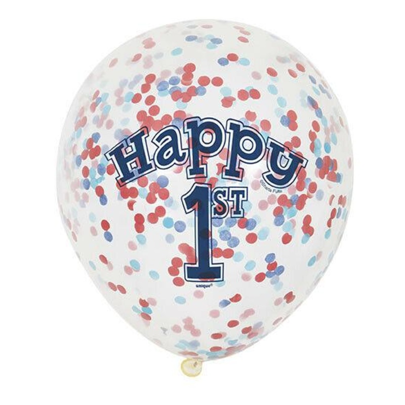 1st Birthday Red & Blue Confetti Balloons 6pk