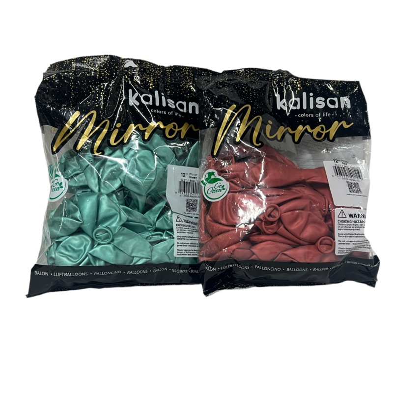 2 x Bags of 12 Mirror Balloons (1 Red, 1 Green)