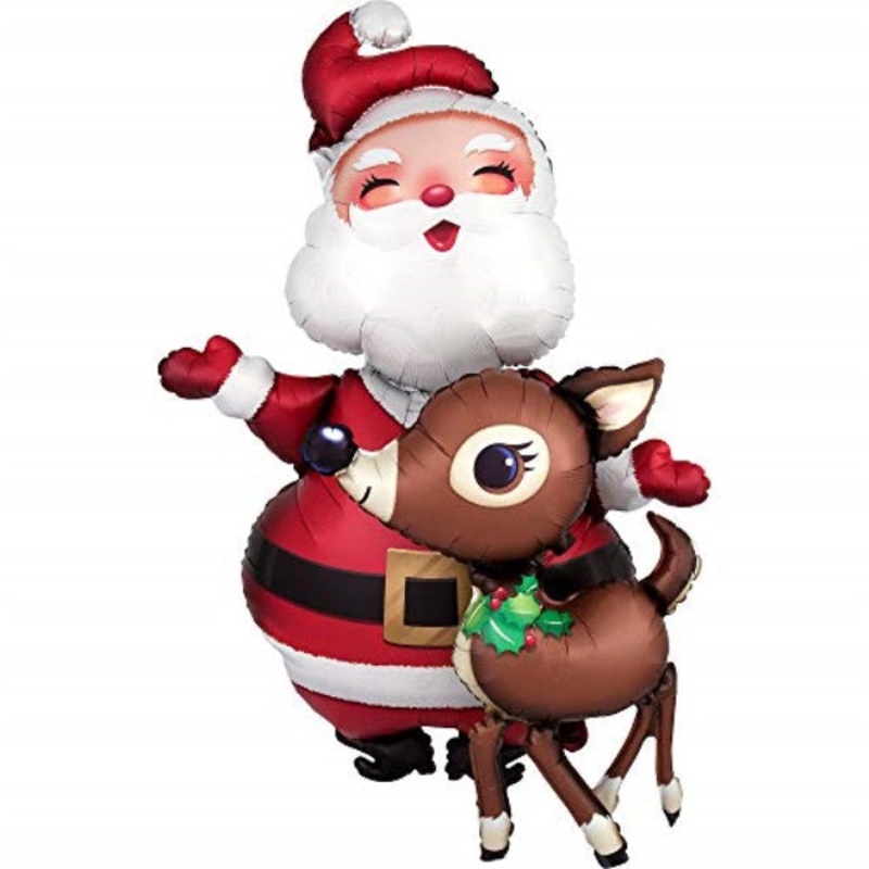 48'' Santa & Reindeer Airwalkers Foil Balloon, Multicolor