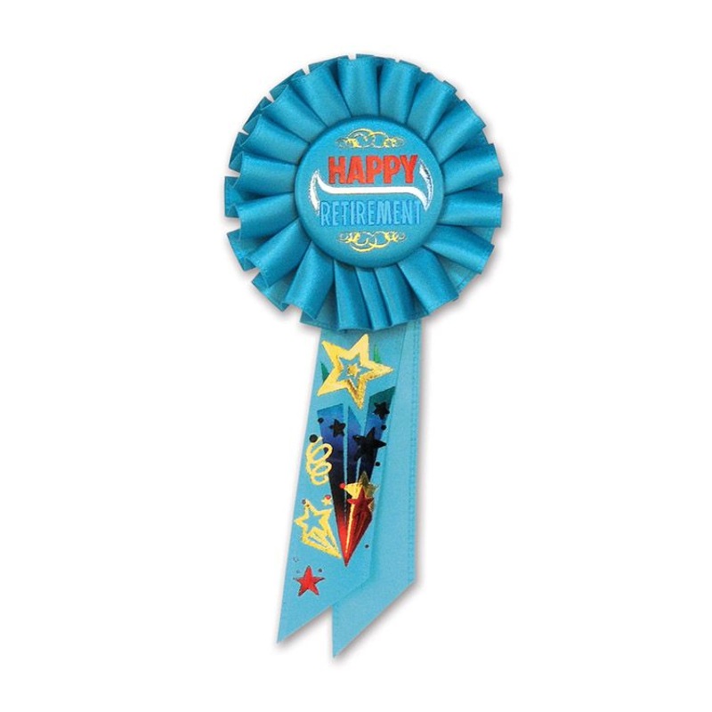 Happy Retirement Rosette Award Ribbon  3 1/4" x 6 1/2"