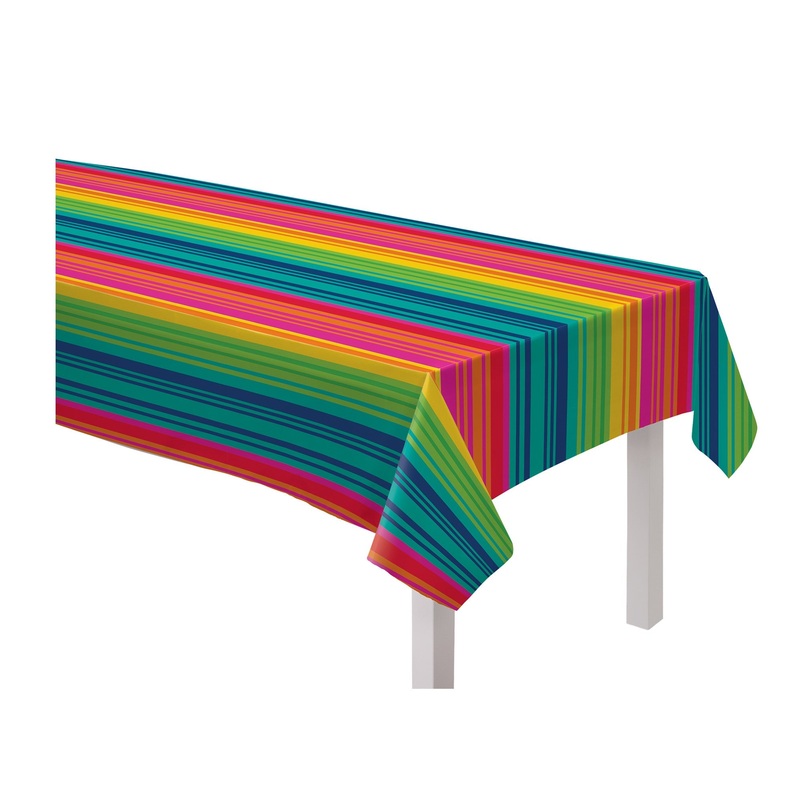 Serape Stripe Flannel-Backed Vinyl Table Cover 52" x 90"