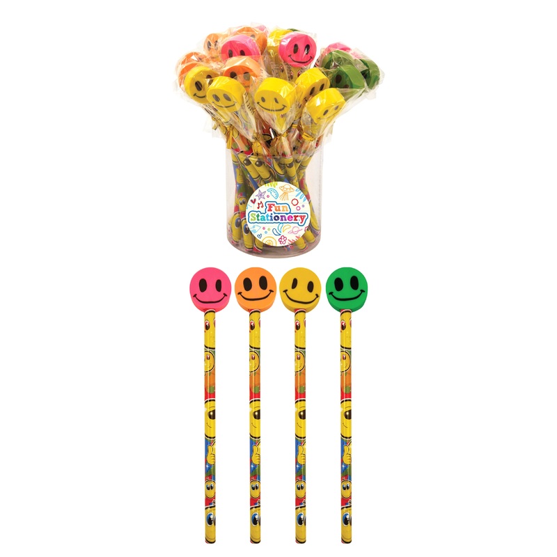 Yellow Smile Pencils with Smiling Eraser Toppers (4 Assorted Colours) 1pc
