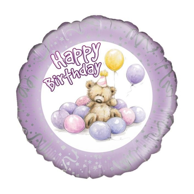 18'' Foil Happy Birthday Cute Bear Lilac