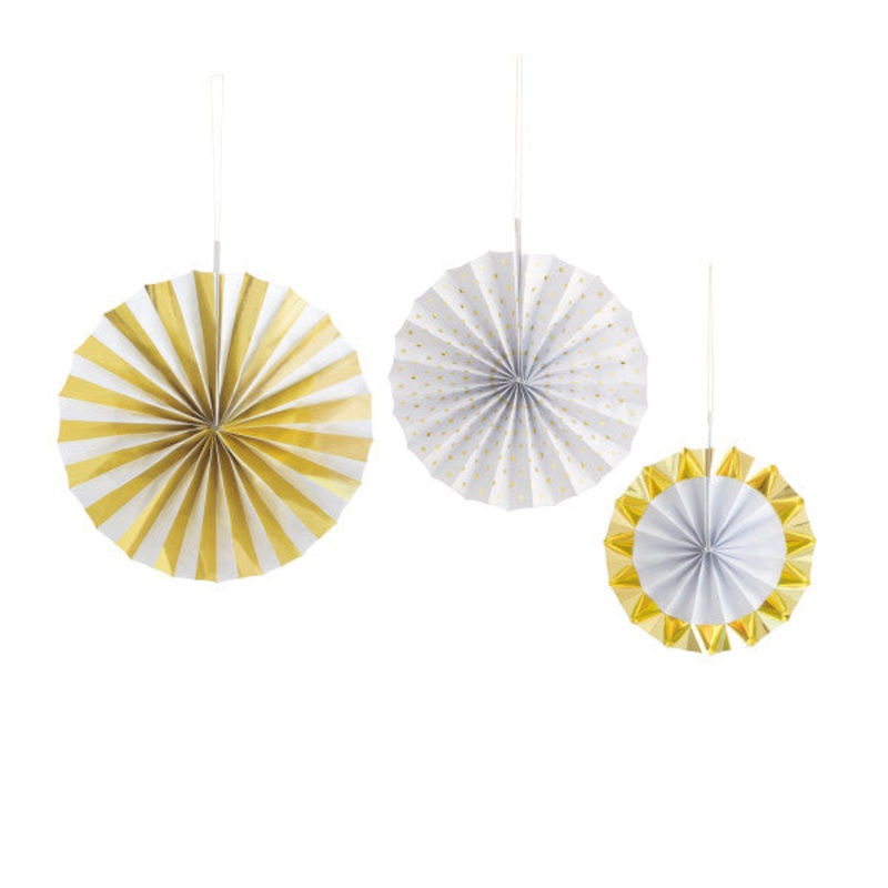 Gold & White Foil Paper Fan Decorations
