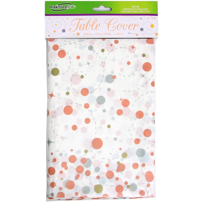 Sparkling Fizz Rose Gold Colourfast Plastic Table Cover 137cm x 2.6m 1pc