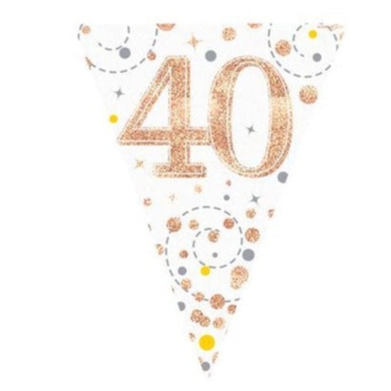 40th Birthday White & Rose Gold Bunting - 11 Flags 3.9M