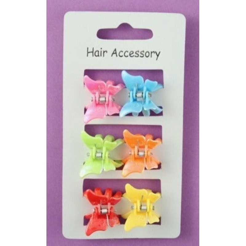6 Bright Coloured Plastic Butterfly Mini Clamps