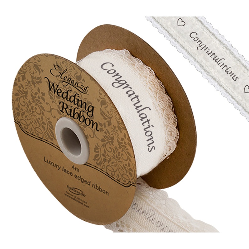 Eleganza Cotton Lace Edge Congratulations 38mm x 4m