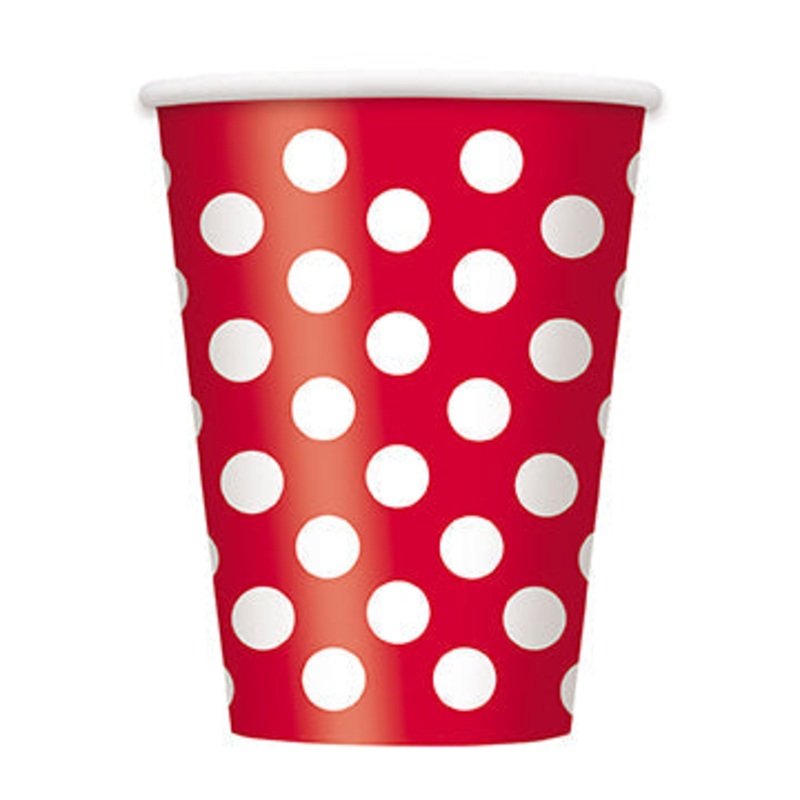 Red Polka Dot Paper Party Cups 6pk