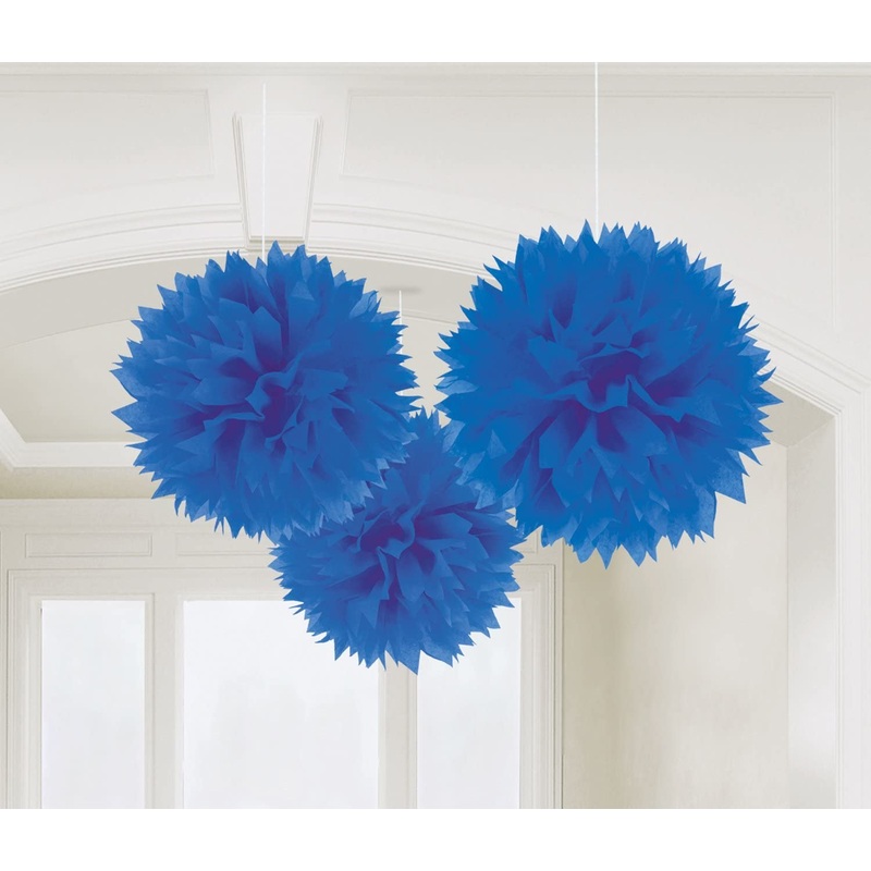 Royal Blue Paper Fluffy Decoration 3pk 40.6Cm
