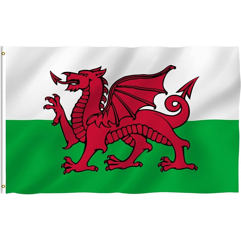 Welsh National Flag, White, Green And Red, 5Ft X 3Ft