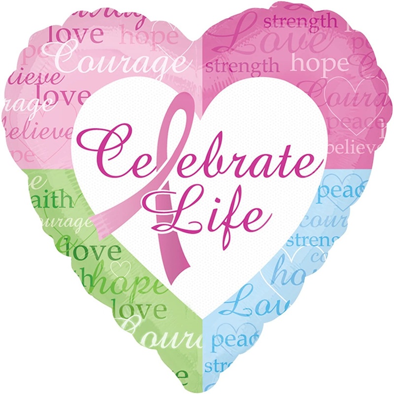 18'' Foil Celebrate Life Pink Heart Balloon
