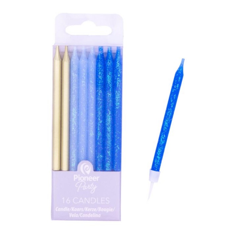 16PK BLUE & GOLD CANDLES