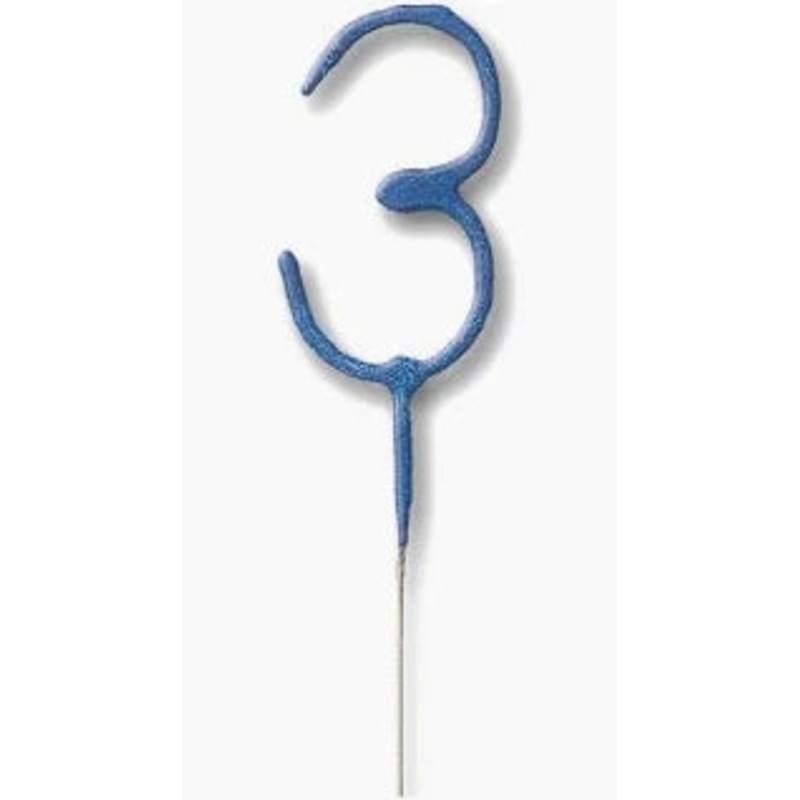 7in NUMERAL 3 BLUE GLITZ SPARKLER