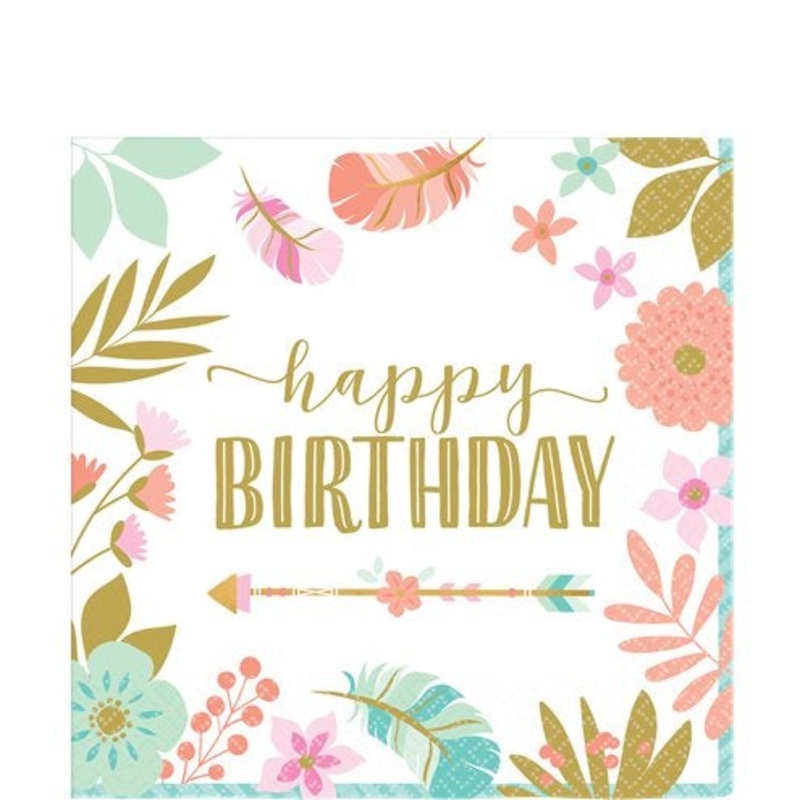 Boho Birthday Girl 'Happy Birthday' Napkin - 33cm