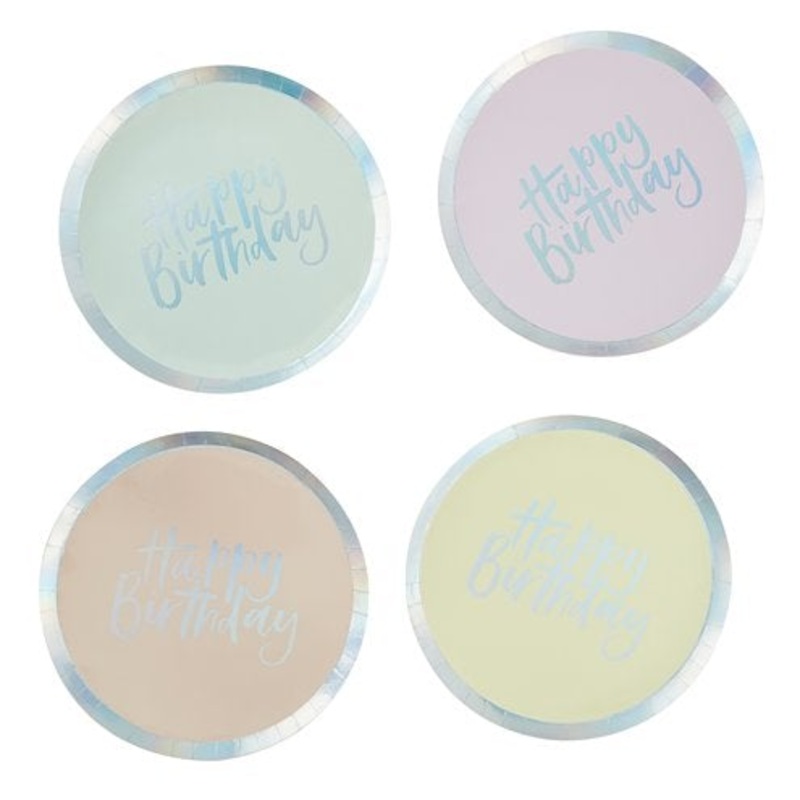Iridescent Pastel Happy Birthday Paper Plates - 25.5cm