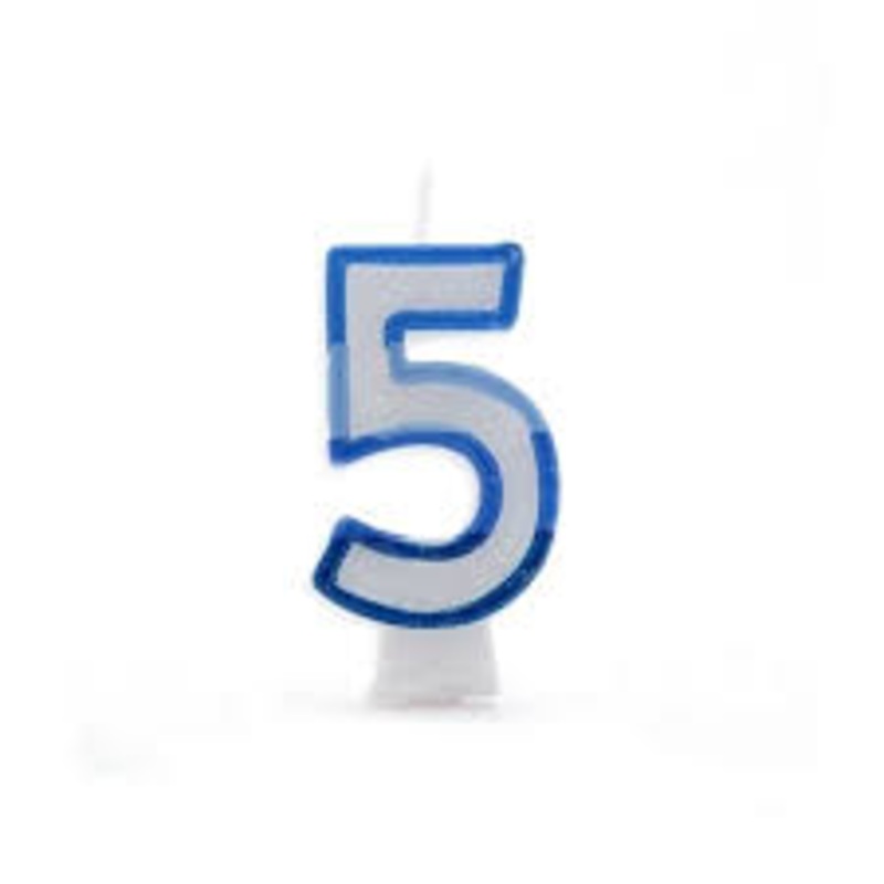 NUMBER 5 BLUE AND WHITE CANDLE