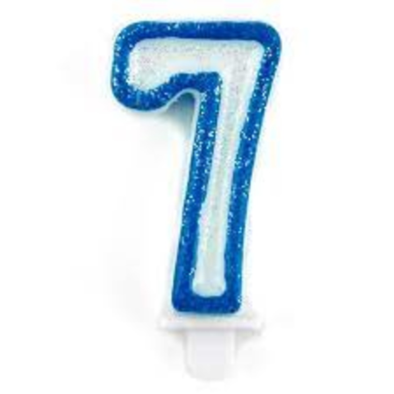 NUMBER 7 WHITE AND BLUE CANDLE