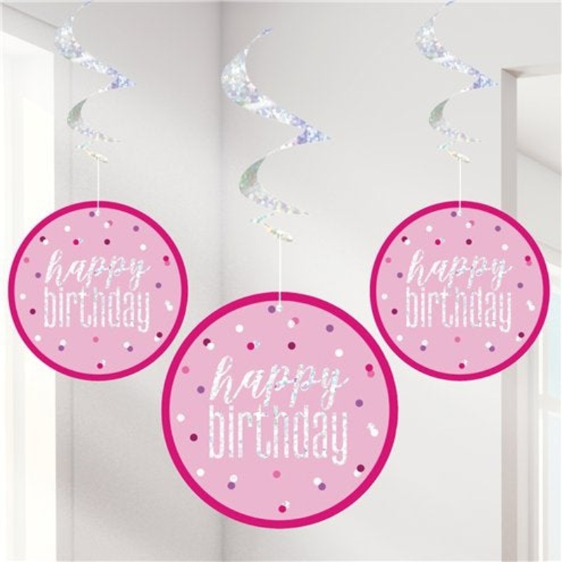 Pink Birthday Glitz Hanging Swirls - 80cm