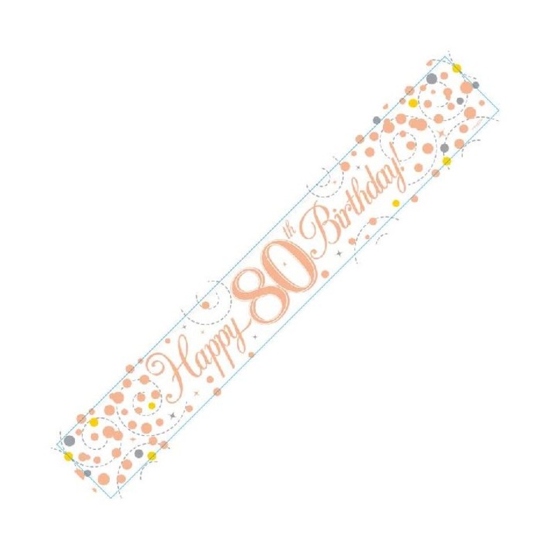 9FT WHITE & ROSE GOLD 80TH BANNER