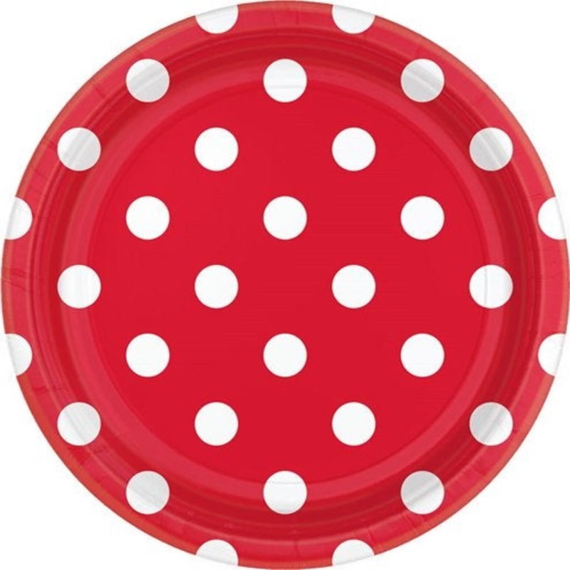 Red Polka Dot Paper Party Plates - 18cm