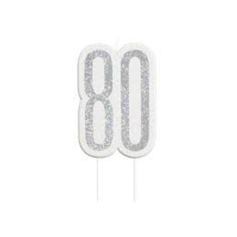 WHITE AND GREY NUMBER 80 CANDLE