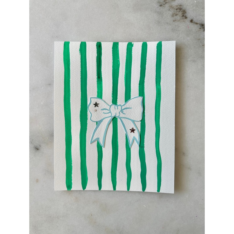 Stripe Star Bow Original Painting - 005 - 8x10