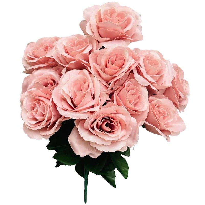 17 inch SATIN OPEN ROSE BUSH - DUSTY PINK
