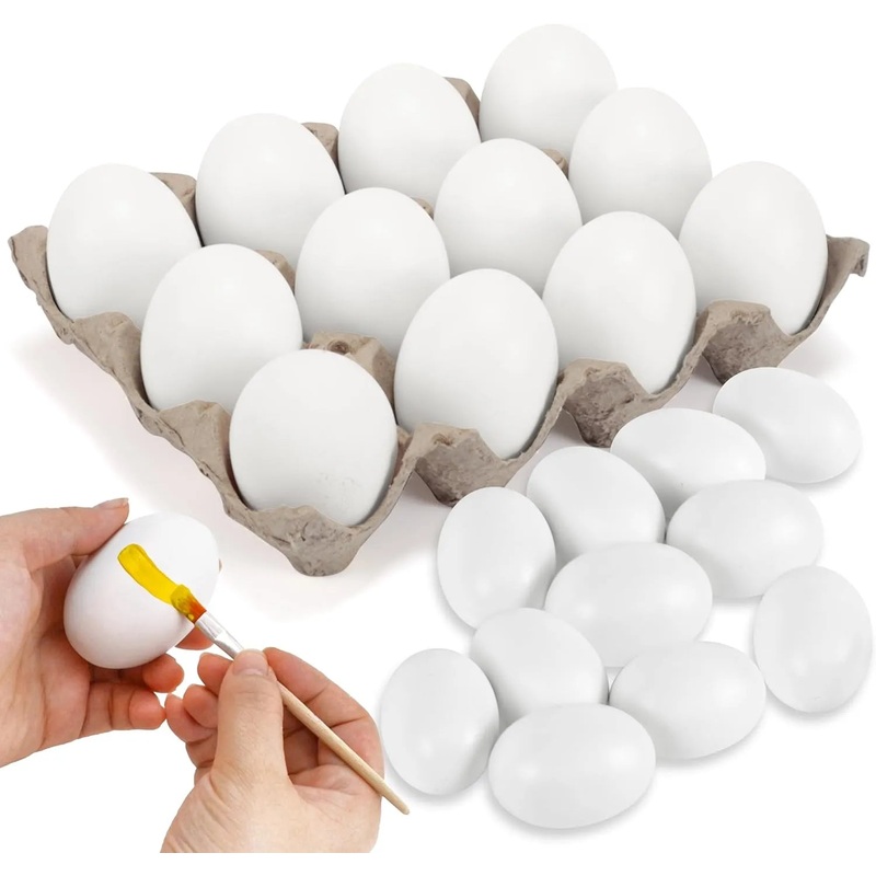 18Pcs DIY Paint Your Own White Wooden Easter Egg Shells