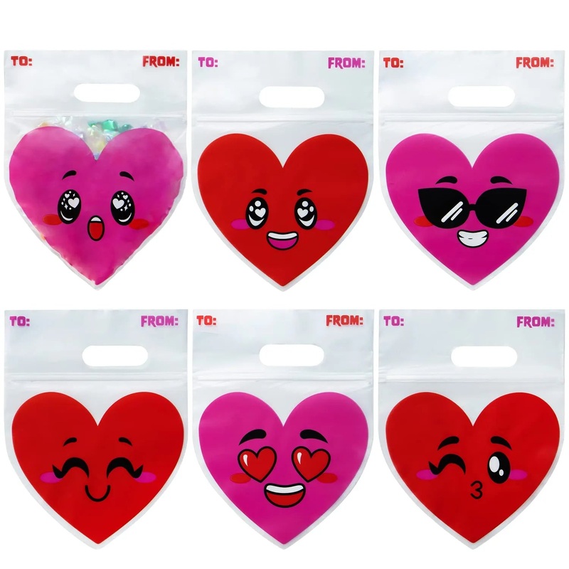 48Pcs Valentine`s Day Cellophane Gift Bags with Hearts Design