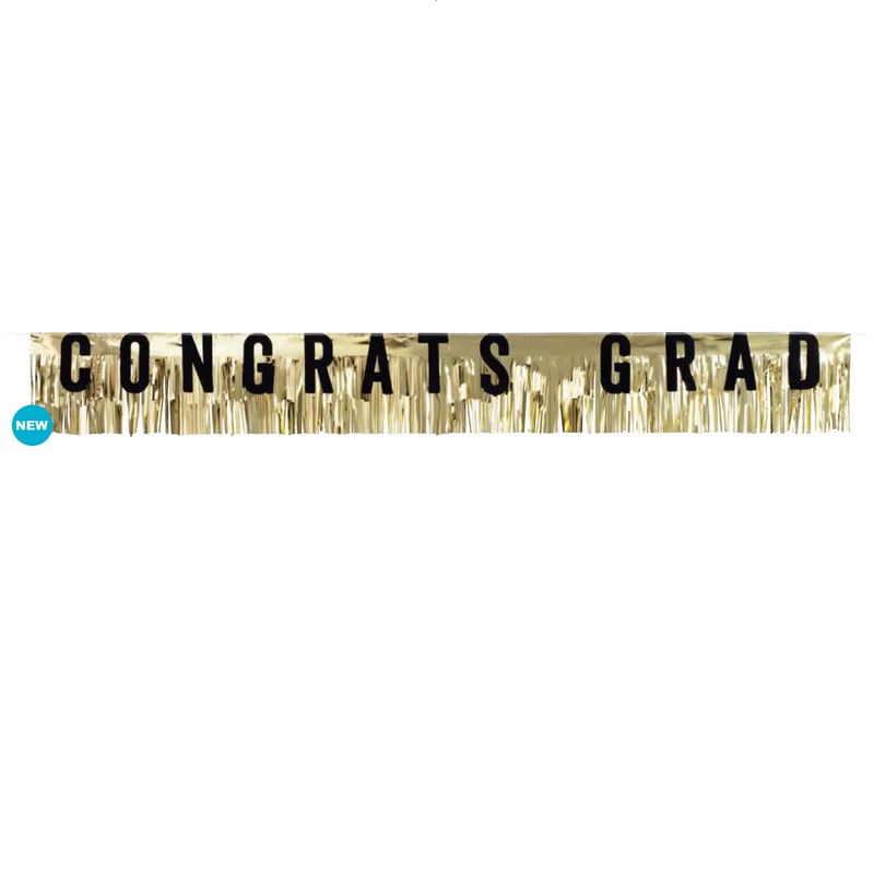 6 foot CONGRATS GRAD GOLD FOIL FRINGE BANNER